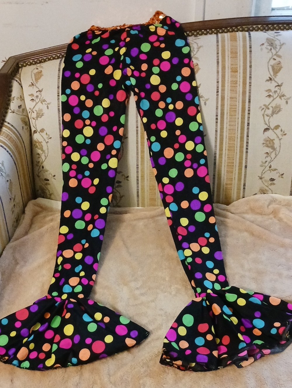 Girls Black Polka Dot Ruffle Bell-Bottom Costume Pants